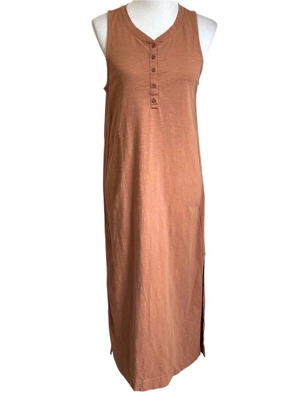 Z Supply Womens Sleeveless Cotton Midi Dress Sz Small Terracotta Side Slits